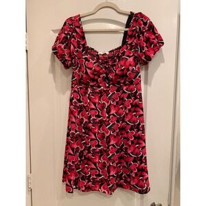 Madden‎ NYC Women's Red Black Heart Print Dress Polyester Sz L
